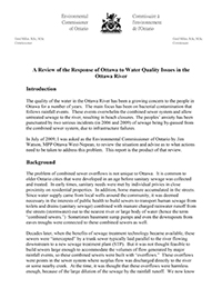 A Review of the Response of Ottawa to Water Quality Issues in the Ottawa River