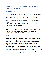 2009 : La qualité de l’eau de la rivière des Outaouais